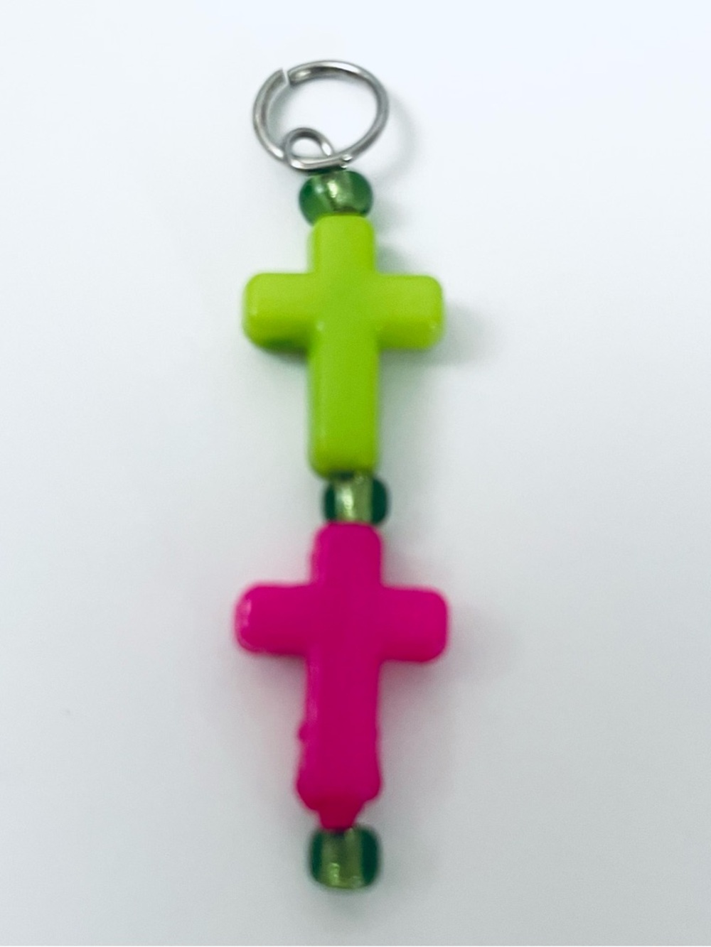 Unavailable. Neon Green & Hot Pink Cross Bead charm